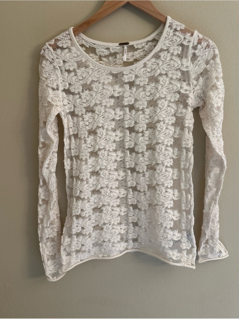 Free People Floral Textured Sheer Pullover Top Ivory Festival Summer Boho Sexy
